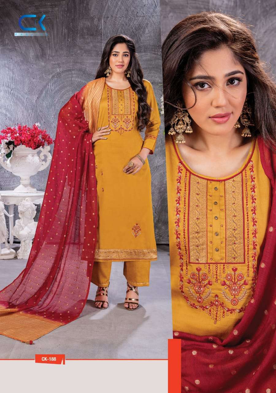 MERAKI BY CK 184 TO 189 SERIES BEAUTIFUL SUITS STYLISH FANCY COLORFUL PARTY WEAR & OCCASIONAL WEAR JAM COTTON PRINTED DRESSES AT WHOLESALE PRICE
