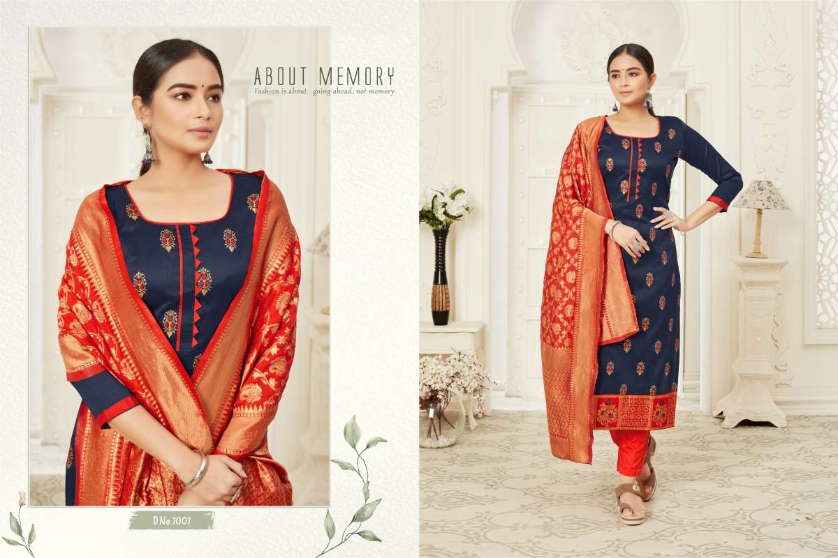 JANVI VOL-1 BY PRINCE 1001 TO 1006 SERIES BEAUTIFUL SUITS STYLISH FANCY COLORFUL PARTY WEAR & OCCASIONAL WEAR JACQUARD SILK DRESSES AT WHOLESALE PRICE