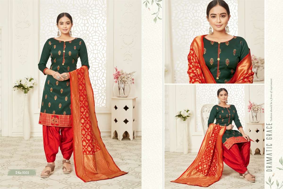 JANVI VOL-1 BY PRINCE 1001 TO 1006 SERIES BEAUTIFUL SUITS STYLISH FANCY COLORFUL PARTY WEAR & OCCASIONAL WEAR JACQUARD SILK DRESSES AT WHOLESALE PRICE