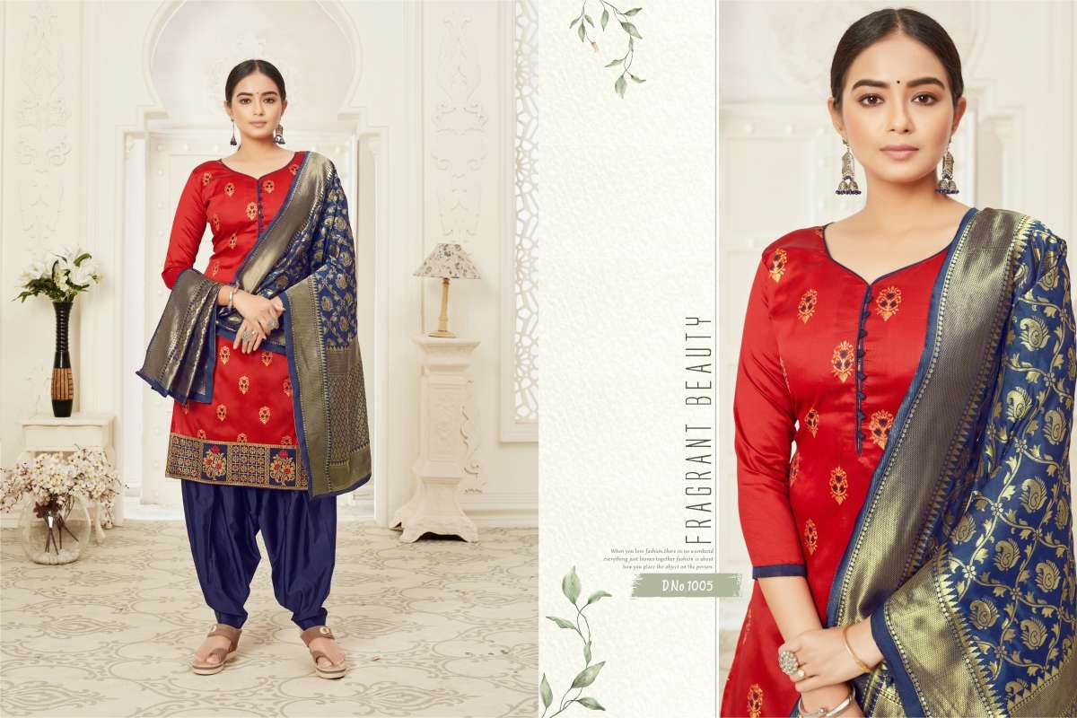 JANVI VOL-1 BY PRINCE 1001 TO 1006 SERIES BEAUTIFUL SUITS STYLISH FANCY COLORFUL PARTY WEAR & OCCASIONAL WEAR JACQUARD SILK DRESSES AT WHOLESALE PRICE