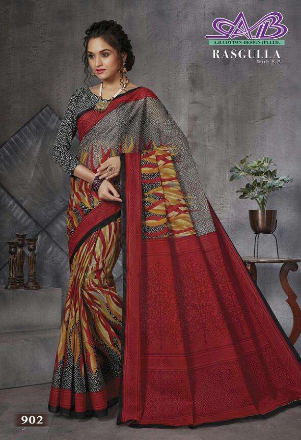 RASGULLA BY A.B FASHION 900 TO 914 SERIES INDIAN TRADITIONAL WEAR COLLECTION BEAUTIFUL STYLISH FANCY COLORFUL PARTY WEAR & OCCASIONAL WEAR MUL MUL COTTON PRINTED SAREES AT WHOLESALE PRICE
