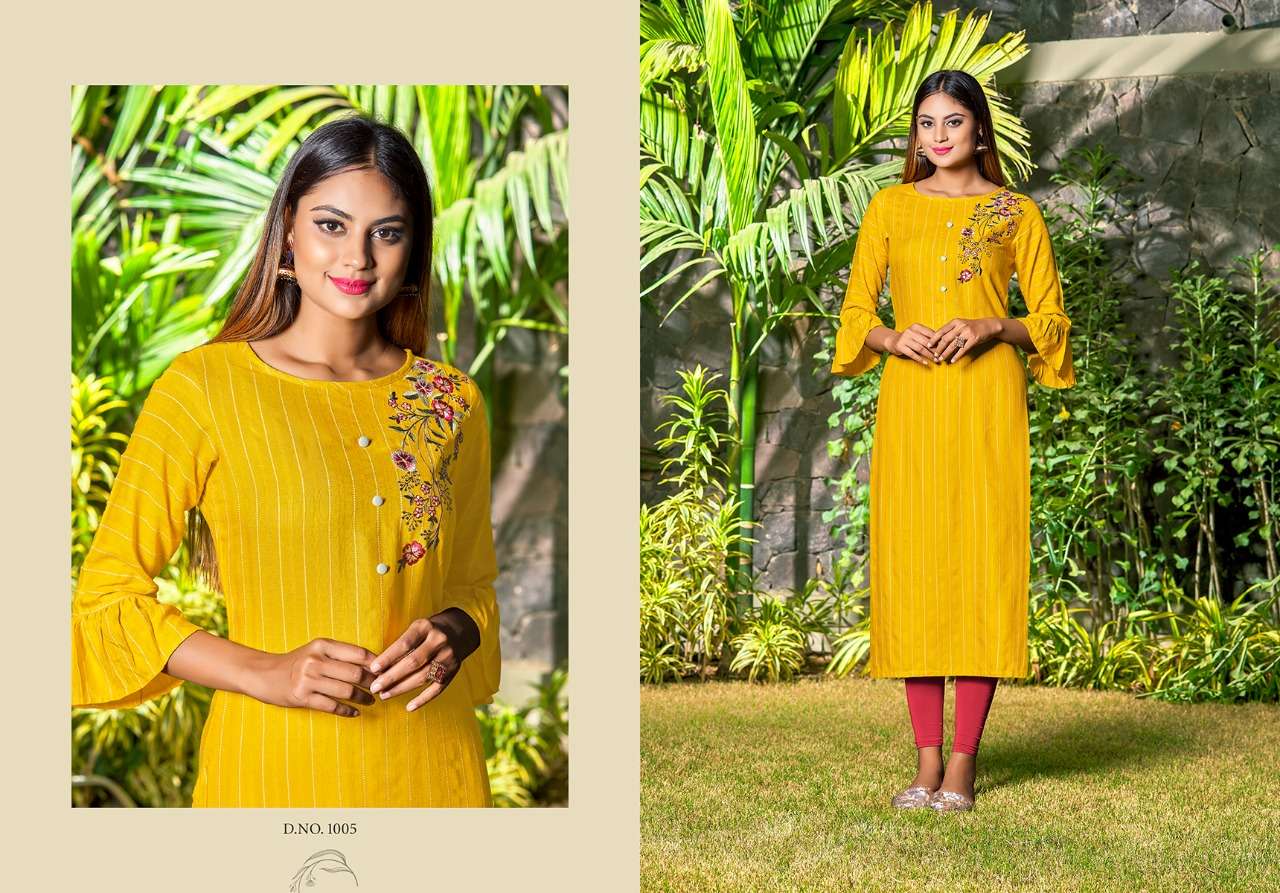 VISHWA BY NITISHA NX 1001 TO 1008 SERIES BEAUTIFUL SUITS COLORFUL STYLISH FANCY CASUAL WEAR & ETHNIC WEAR SOFT COTTON SLUB PRINT WITH EMBROIDERY KURTIS AT WHOLESALE PRICE