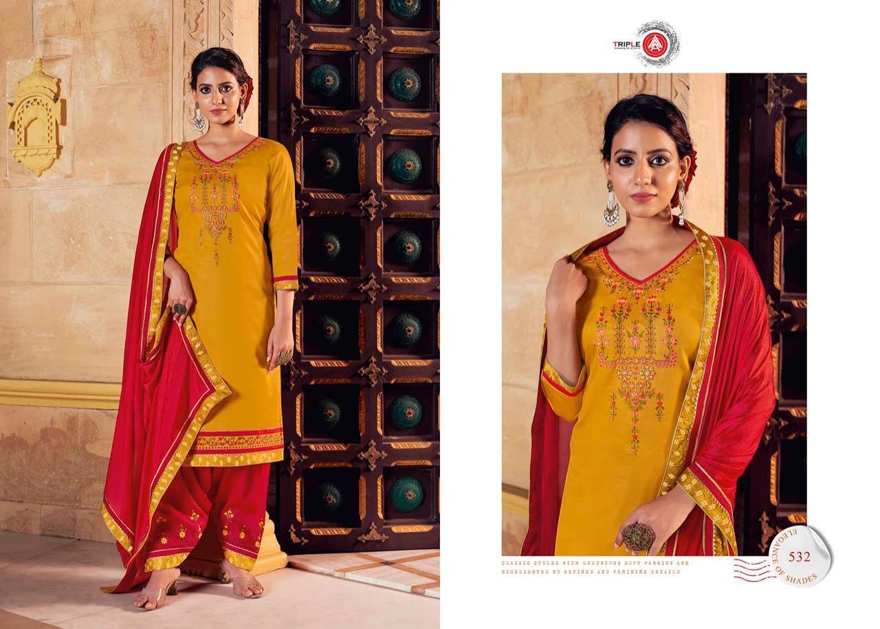 KESARIYA BY TRIPLE AAA 531 TO 535 SERIES DESIGNER WEDDING COLLECTION BEAUTIFUL STYLISH FANCY COLORFUL PARTY WEAR & OCCASIONAL WEAR JAM SILK WITH EMBROIDERED DRESSES AT WHOLESALE PRICE