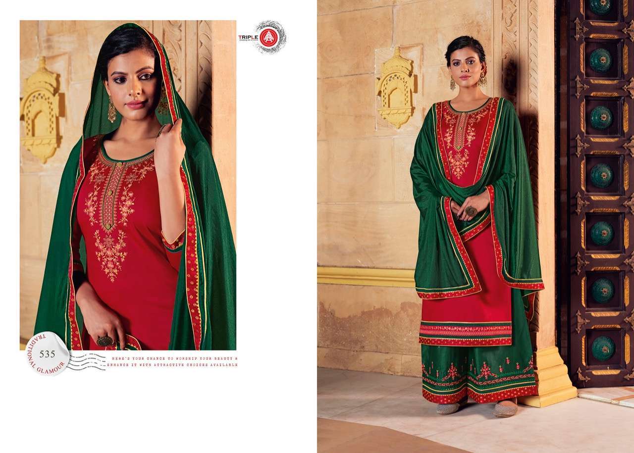 KESARIYA BY TRIPLE AAA 531 TO 535 SERIES DESIGNER WEDDING COLLECTION BEAUTIFUL STYLISH FANCY COLORFUL PARTY WEAR & OCCASIONAL WEAR JAM SILK WITH EMBROIDERED DRESSES AT WHOLESALE PRICE
