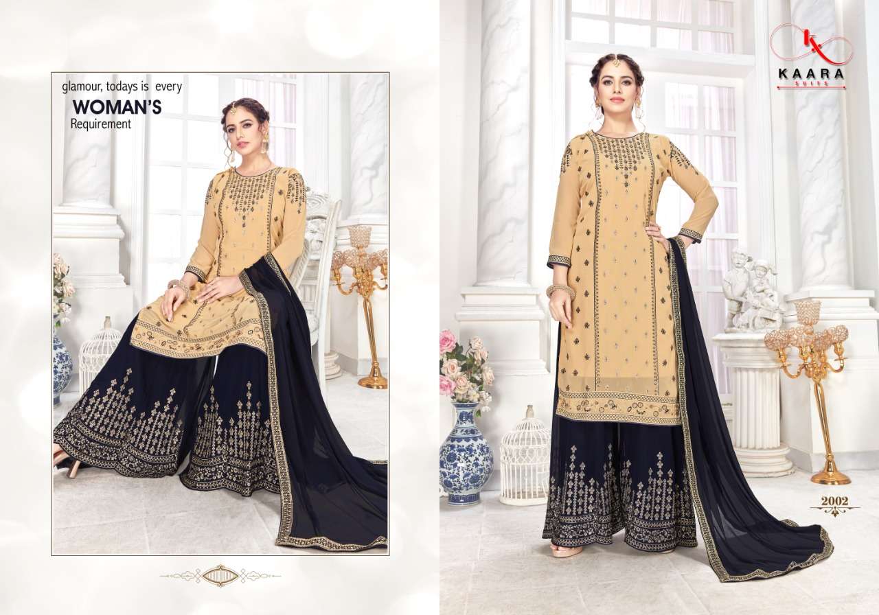 SIMRAN BY KAARA SUITS 2001 TO 2004 SERIES DESIGNER WEDDING COLLECTION BEAUTIFUL STYLISH FANCY COLORFUL PARTY WEAR & OCCASIONAL WEAR FAUX GEORGETTE EMBROIDERED DRESSES AT WHOLESALE PRICE