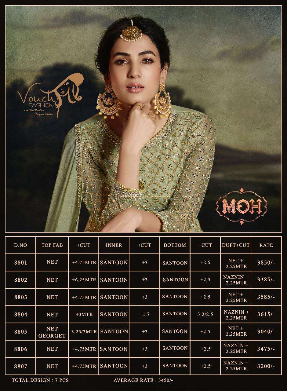MOH BY VOUCHE 8801 TO 8807 SERIES BEAUTIFUL STYLISH FANCY COLORFUL CASUAL WEAR & ETHNIC WEAR & READY TO WEAR NET EMBROIDERED DRESSES AT WHOLESALE PRICE