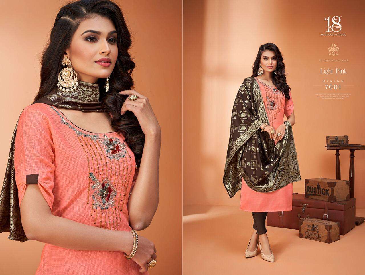 ODHNI VOL-4 BY 18 ATTITUDE 7001 TO 7007 SERIES STYLISH FANCY COLORFUL COLLECTION CASUAL WEAR & ETHNIC WEAR REMI CHECKS KURTIS WITH DUPATTA AT WHOLESALE PRICE