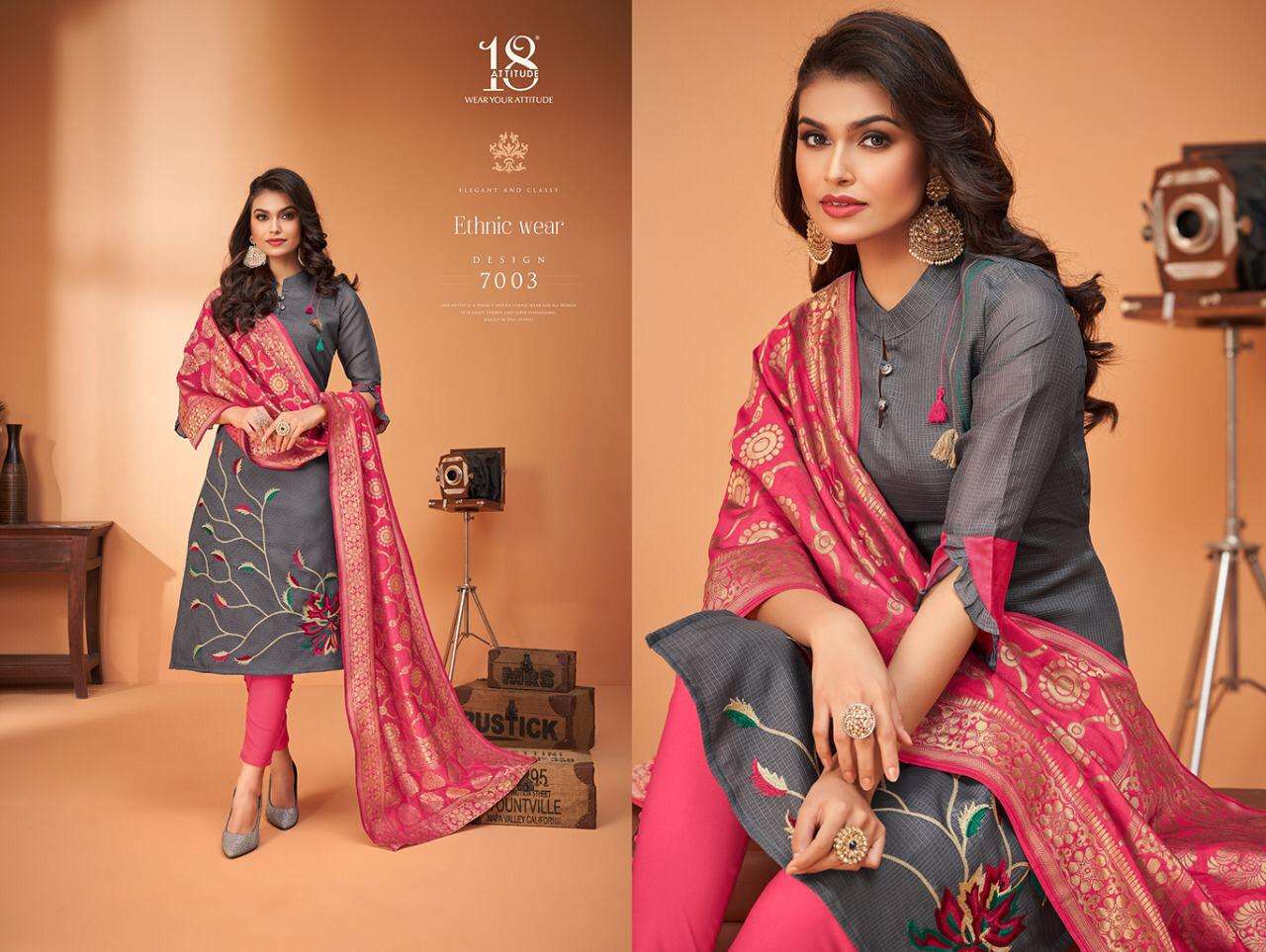 ODHNI VOL-4 BY 18 ATTITUDE 7001 TO 7007 SERIES STYLISH FANCY COLORFUL COLLECTION CASUAL WEAR & ETHNIC WEAR REMI CHECKS KURTIS WITH DUPATTA AT WHOLESALE PRICE