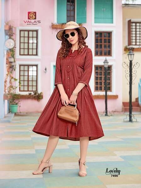 LOVELY BY VALAS 7484 TO 7491 SERIES DESIGNER STYLISH FANCY COLORFUL BEAUTIFUL PARTY WEAR & ETHNIC WEAR COLLECTION RAYON DOBBY KURTIS AT WHOLESALE PRICE