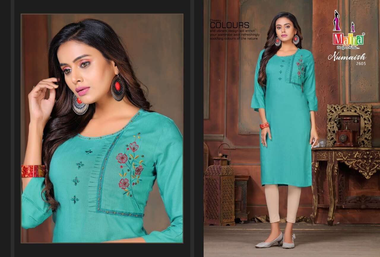 NUMAISH VOL-26 BY MAIRA 2601 TO 2608 DESIGNER STYLISH FANCY COLORFUL BEAUTIFUL PARTY WEAR & ETHNIC WEAR COLLECTION RAYON SLUB KURTIS AT WHOLESALE PRICE