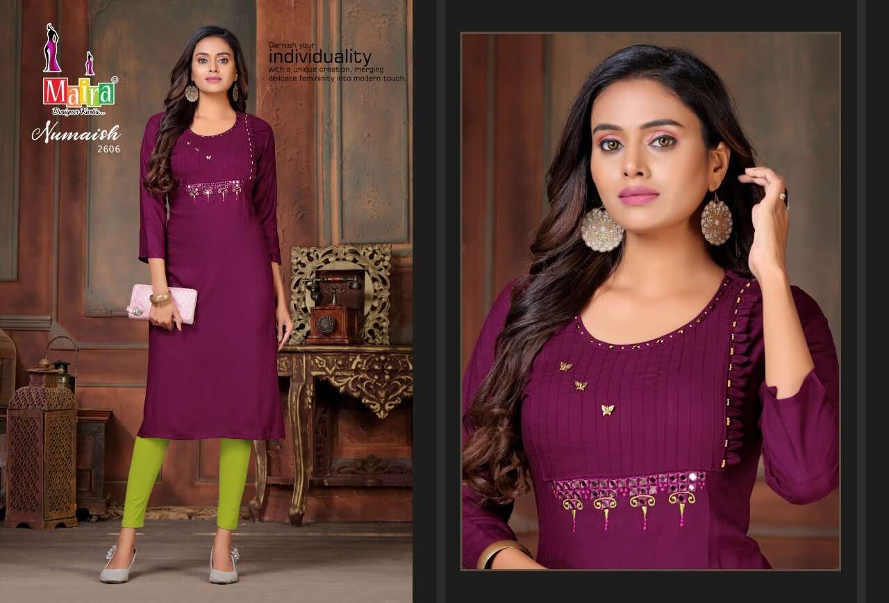 NUMAISH VOL-26 BY MAIRA 2601 TO 2608 DESIGNER STYLISH FANCY COLORFUL BEAUTIFUL PARTY WEAR & ETHNIC WEAR COLLECTION RAYON SLUB KURTIS AT WHOLESALE PRICE