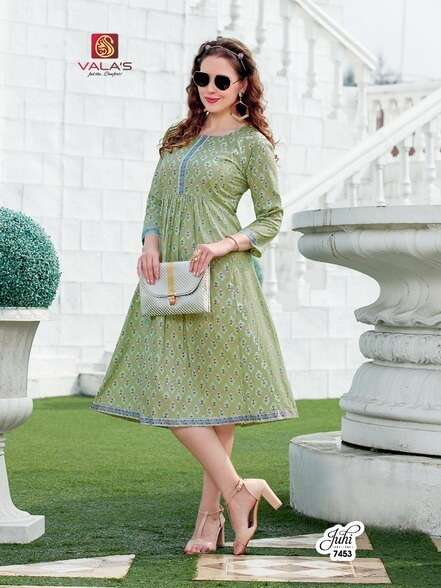 JUHI BY VALAS DESIGNER STYLISH FANCY COLORFUL BEAUTIFUL PARTY WEAR & ETHNIC WEAR COLLECTION COTTON PRINT KURTIS AT WHOLESALE PRICE