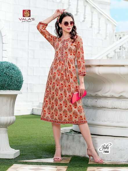 JUHI BY VALAS DESIGNER STYLISH FANCY COLORFUL BEAUTIFUL PARTY WEAR & ETHNIC WEAR COLLECTION COTTON PRINT KURTIS AT WHOLESALE PRICE