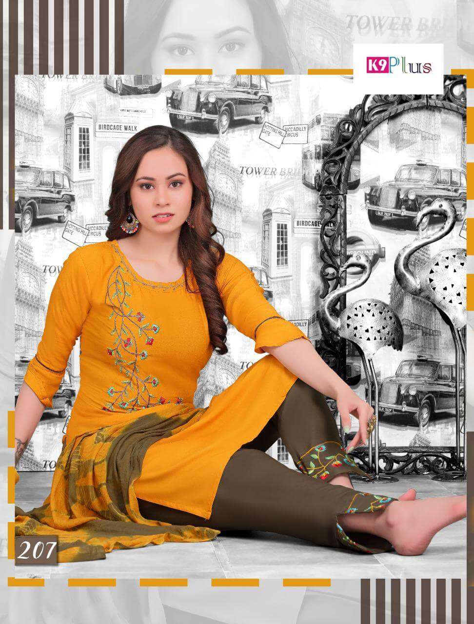 GLAM LOOK BY K9 PLUS 201 TO 208 SERIES BEAUTIFUL STYLISH SHARARA SUITS FANCY COLORFUL CASUAL WEAR & ETHNIC WEAR & READY TO WEAR HEAVY RAYON DRESSES AT WHOLESALE PRICE