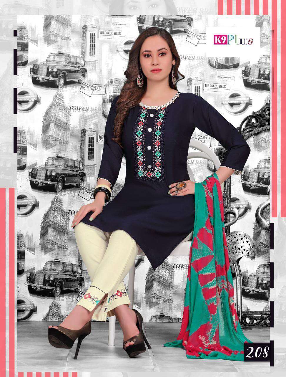 GLAM LOOK BY K9 PLUS 201 TO 208 SERIES BEAUTIFUL STYLISH SHARARA SUITS FANCY COLORFUL CASUAL WEAR & ETHNIC WEAR & READY TO WEAR HEAVY RAYON DRESSES AT WHOLESALE PRICE