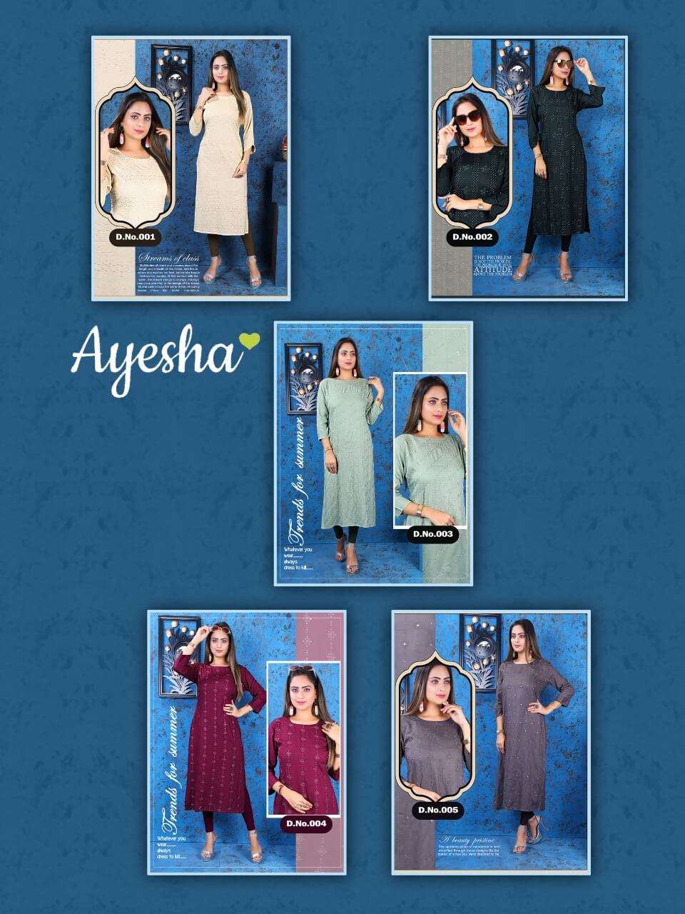 RESHMA BY AYESHA 01 TO 05 SERIES DESIGNER STYLISH FANCY COLORFUL BEAUTIFUL PARTY WEAR & ETHNIC WEAR COLLECTION HEAVY RAYON SLUB EMBROIDERY KURTIS AT WHOLESALE PRICE