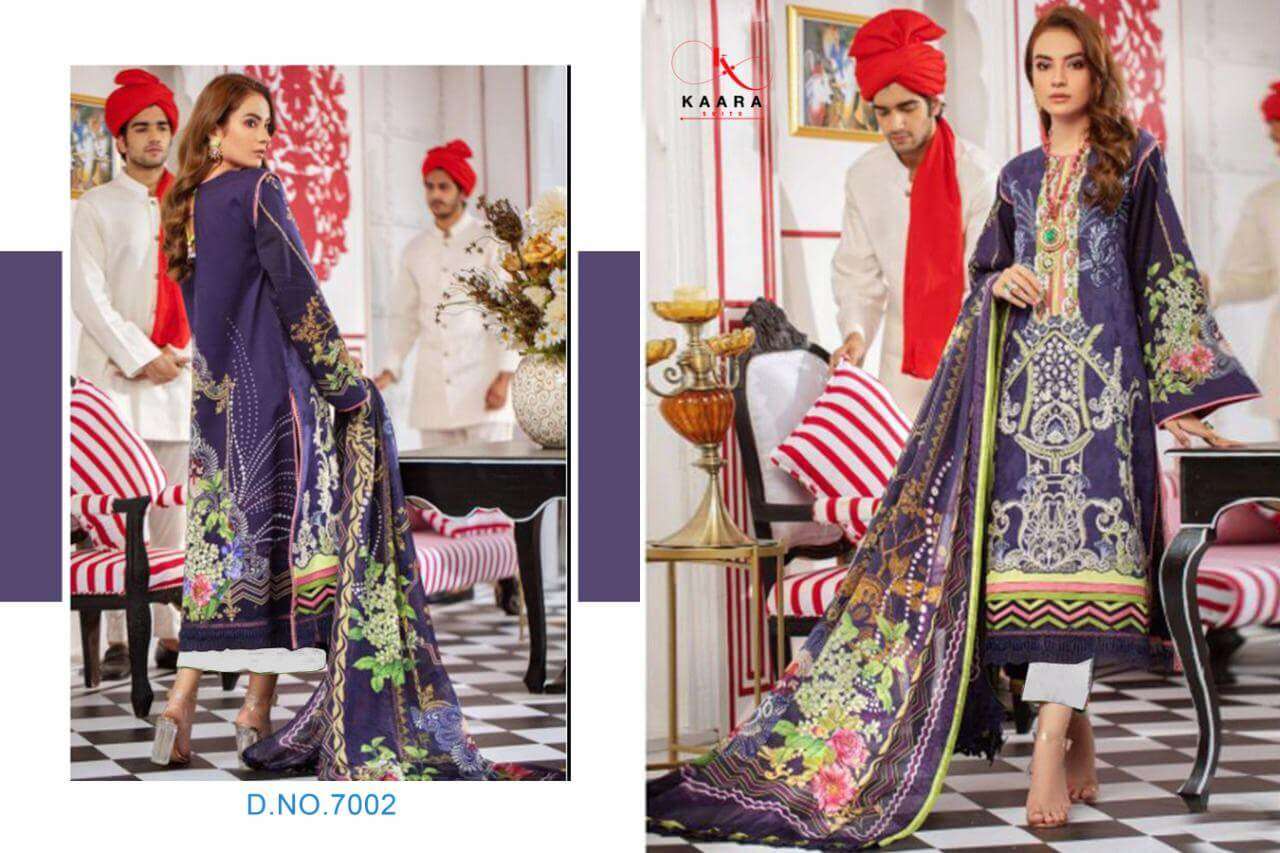 FIRDOUS LAWN COLLECTION VOL-7 BY KAARA SUITS 7001 TO 7006 SERIES BEAUTIFUL SUITS STYLISH FANCY COLORFUL PARTY WEAR & OCCASIONAL WEAR PURE COTTON PRINT WITH EMBROIDERY DRESSES AT WHOLESALE PRICE