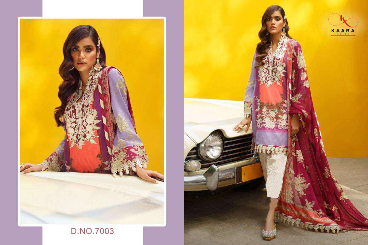 FIRDOUS LAWN COLLECTION VOL-7 BY KAARA SUITS 7001 TO 7006 SERIES BEAUTIFUL SUITS STYLISH FANCY COLORFUL PARTY WEAR & OCCASIONAL WEAR PURE COTTON PRINT WITH EMBROIDERY DRESSES AT WHOLESALE PRICE