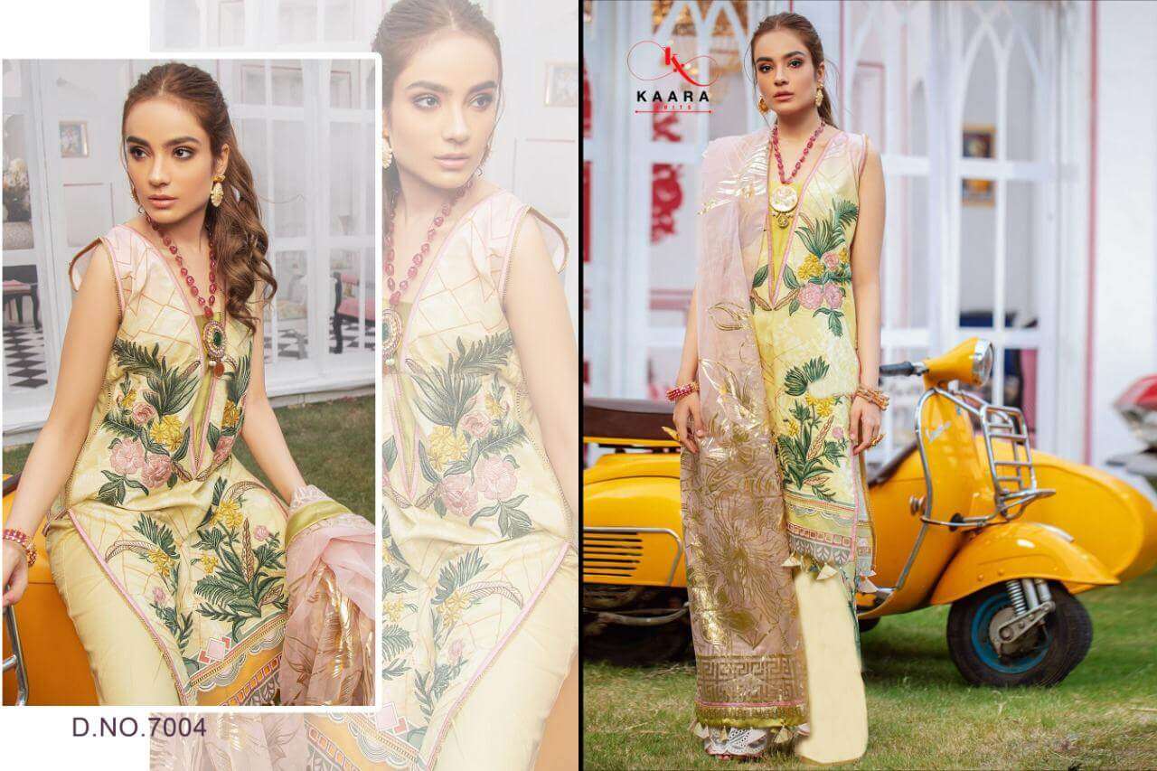 FIRDOUS LAWN COLLECTION VOL-7 BY KAARA SUITS 7001 TO 7006 SERIES BEAUTIFUL SUITS STYLISH FANCY COLORFUL PARTY WEAR & OCCASIONAL WEAR PURE COTTON PRINT WITH EMBROIDERY DRESSES AT WHOLESALE PRICE