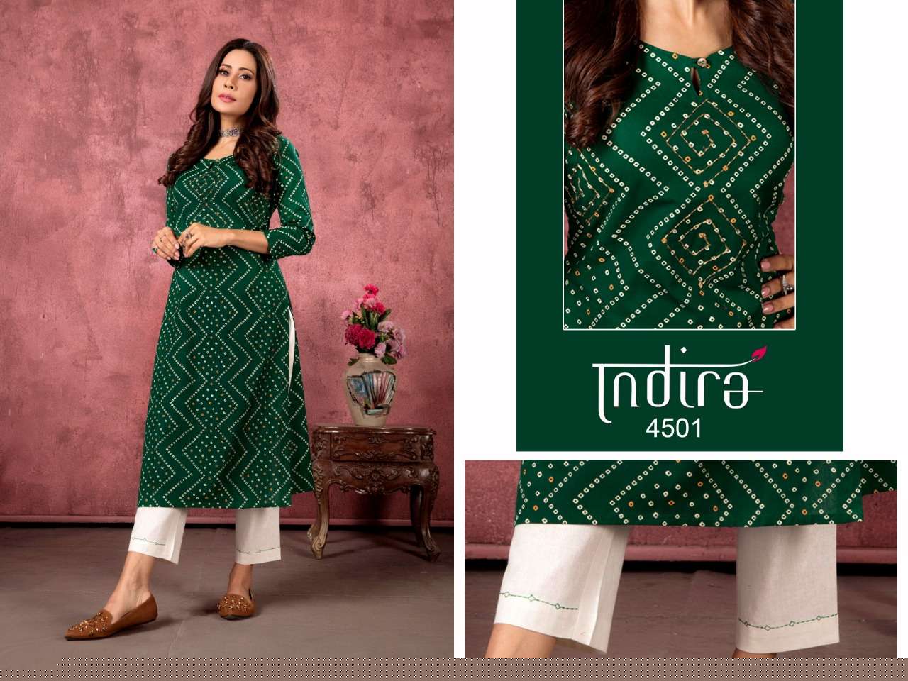 BANDHEJ BY INDIRA 4501 TO 4504 SERIES DESIGNER STYLISH FANCY COLORFUL BEAUTIFUL PARTY WEAR & ETHNIC WEAR COLLECTION PURE LINEN COTTON KURTIS WITH BOTTOM AT WHOLESALE PRICE