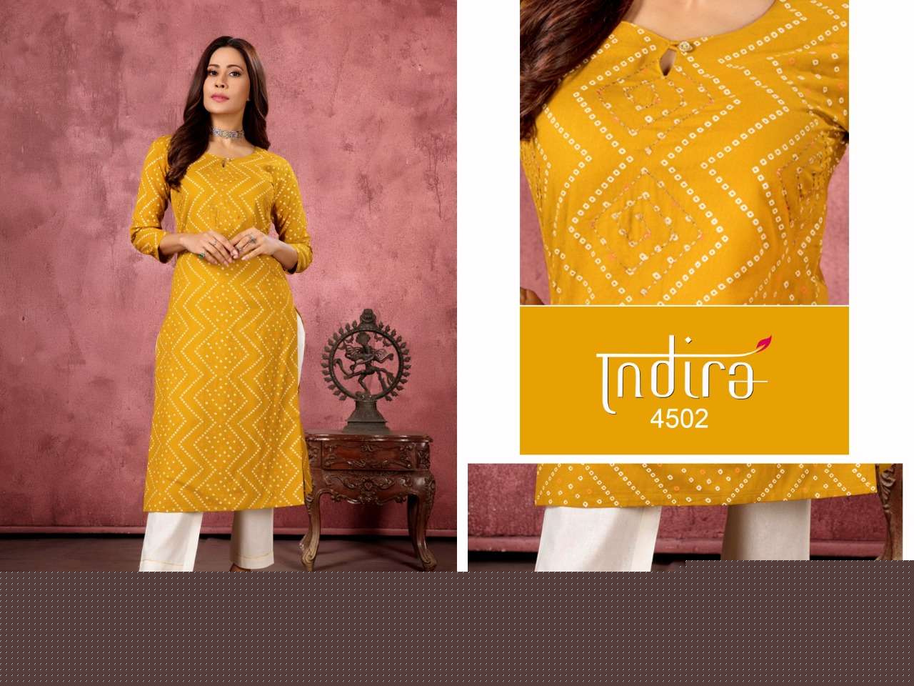 BANDHEJ BY INDIRA 4501 TO 4504 SERIES DESIGNER STYLISH FANCY COLORFUL BEAUTIFUL PARTY WEAR & ETHNIC WEAR COLLECTION PURE LINEN COTTON KURTIS WITH BOTTOM AT WHOLESALE PRICE