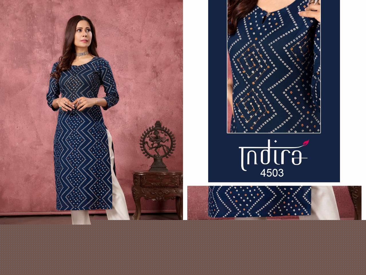 BANDHEJ BY INDIRA 4501 TO 4504 SERIES DESIGNER STYLISH FANCY COLORFUL BEAUTIFUL PARTY WEAR & ETHNIC WEAR COLLECTION PURE LINEN COTTON KURTIS WITH BOTTOM AT WHOLESALE PRICE