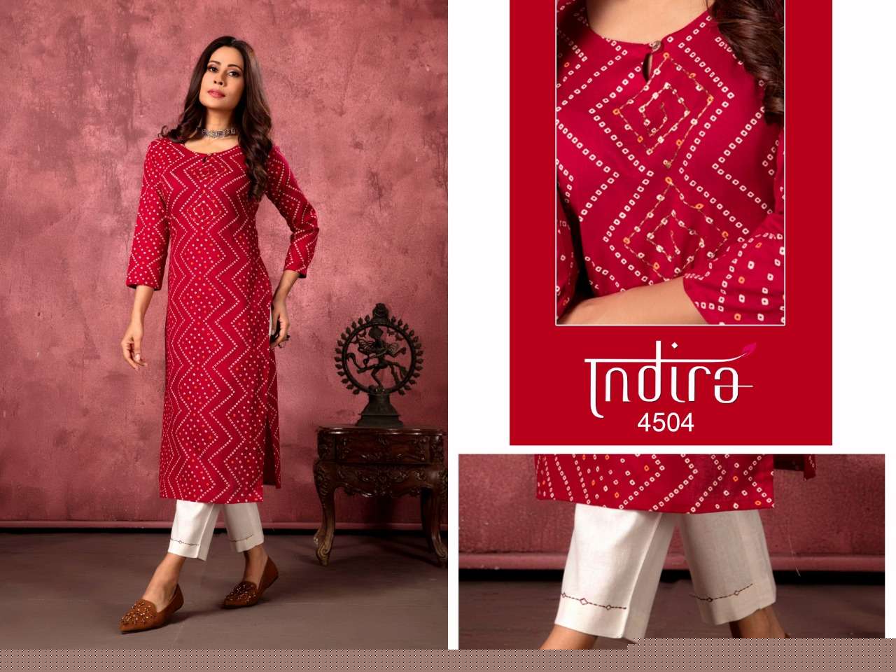 BANDHEJ BY INDIRA 4501 TO 4504 SERIES DESIGNER STYLISH FANCY COLORFUL BEAUTIFUL PARTY WEAR & ETHNIC WEAR COLLECTION PURE LINEN COTTON KURTIS WITH BOTTOM AT WHOLESALE PRICE