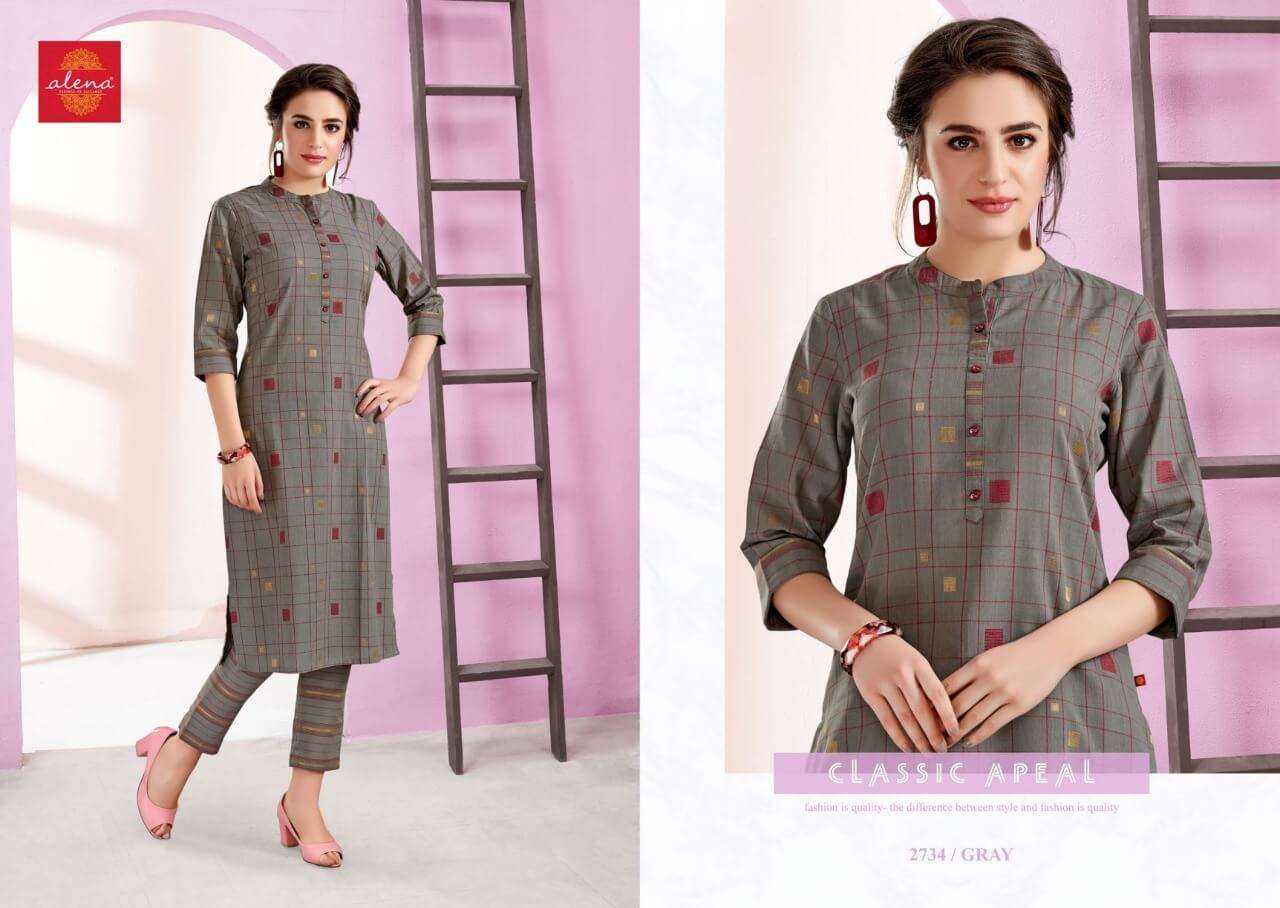 SHUBRA BY ALENA 2734-A TO 2736-B SERIES DESIGNER STYLISH FANCY COLORFUL BEAUTIFUL PARTY WEAR & ETHNIC WEAR COLLECTION COTTON KURTIS WITH BOTTOM AT WHOLESALE PRICE