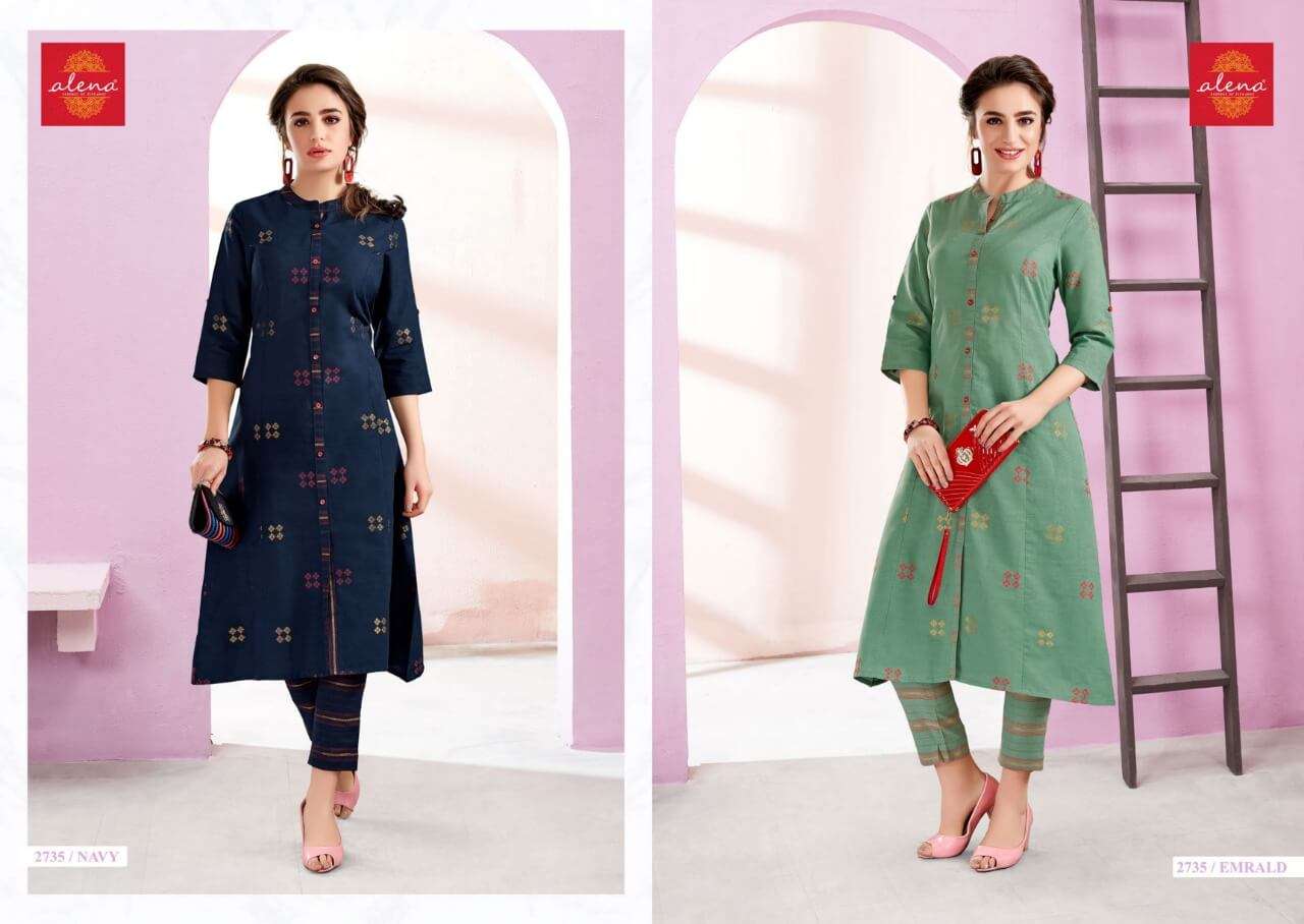 SHUBRA BY ALENA 2734-A TO 2736-B SERIES DESIGNER STYLISH FANCY COLORFUL BEAUTIFUL PARTY WEAR & ETHNIC WEAR COLLECTION COTTON KURTIS WITH BOTTOM AT WHOLESALE PRICE
