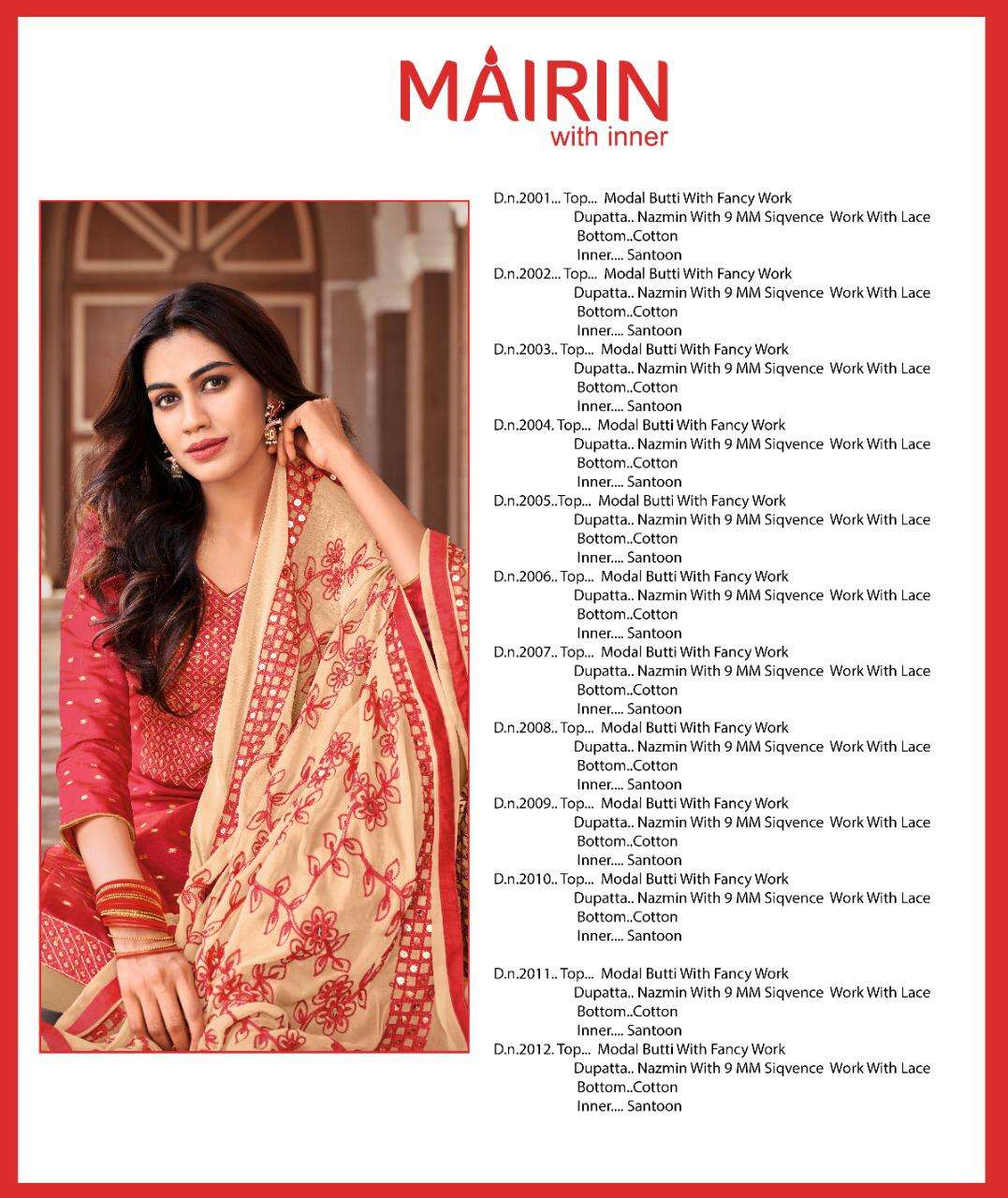 MAIRIN BY KAPIL TRENDZ 2001 TO 2012 SERIES BEAUTIFUL STYLISH SUITS FANCY COLORFUL CASUAL WEAR & ETHNIC WEAR & READY TO WEAR COTTON WITH WORK DRESSES AT WHOLESALE PRICE