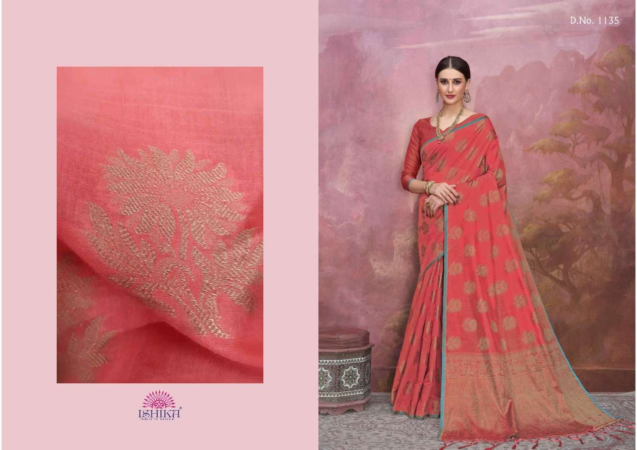 REGAL BY ISHIKA FASHION 1131 TO 1136 SERIES INDIAN TRADITIONAL WEAR COLLECTION BEAUTIFUL STYLISH FANCY COLORFUL PARTY WEAR & OCCASIONAL WEAR LINEN SAREES AT WHOLESALE PRICE