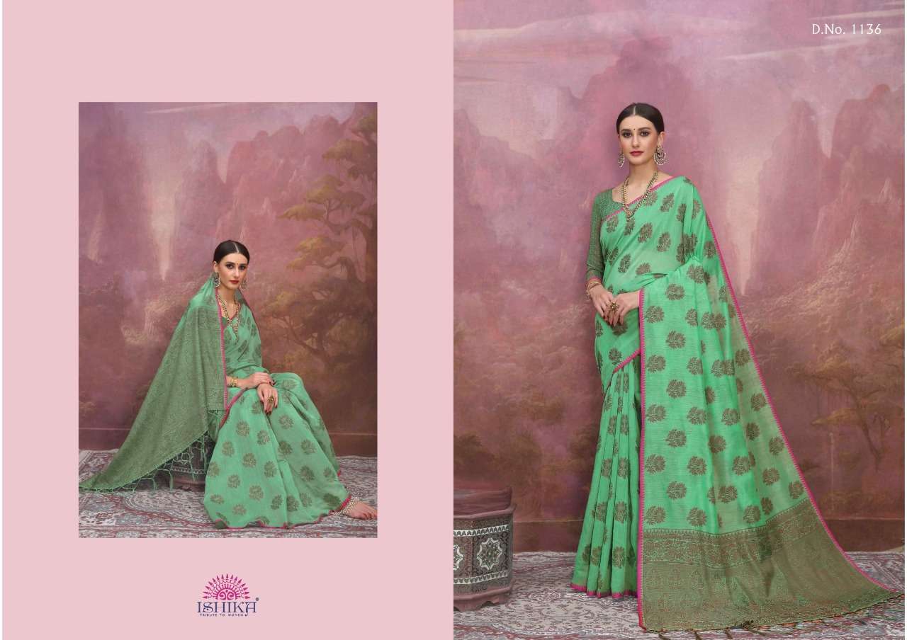 REGAL BY ISHIKA FASHION 1131 TO 1136 SERIES INDIAN TRADITIONAL WEAR COLLECTION BEAUTIFUL STYLISH FANCY COLORFUL PARTY WEAR & OCCASIONAL WEAR LINEN SAREES AT WHOLESALE PRICE