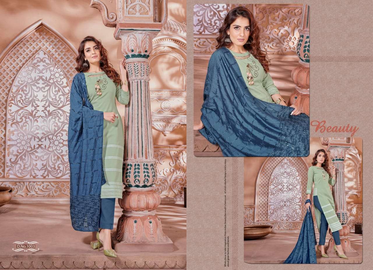 NAYSHA BY SELESTA 1001 TO 1005 SERIES BEAUTIFUL SUITS STYLISH FANCY COLORFUL PARTY WEAR & OCCASIONAL WEAR PURE COTTON HANDWORK DRESSES AT WHOLESALE PRICE