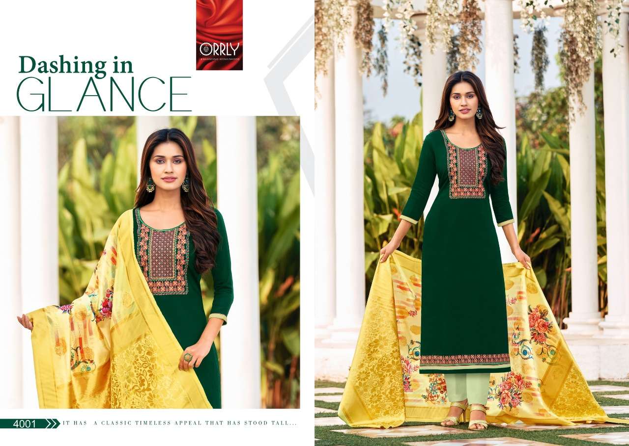 KHANAK BY ORRLY 4000 TO 4006 SERIES BEAUTIFUL STYLISH SUITS FANCY COLORFUL CASUAL WEAR & ETHNIC WEAR & READY TO WEAR JAM COTTON EMBROIDERED DRESSES AT WHOLESALE PRICE