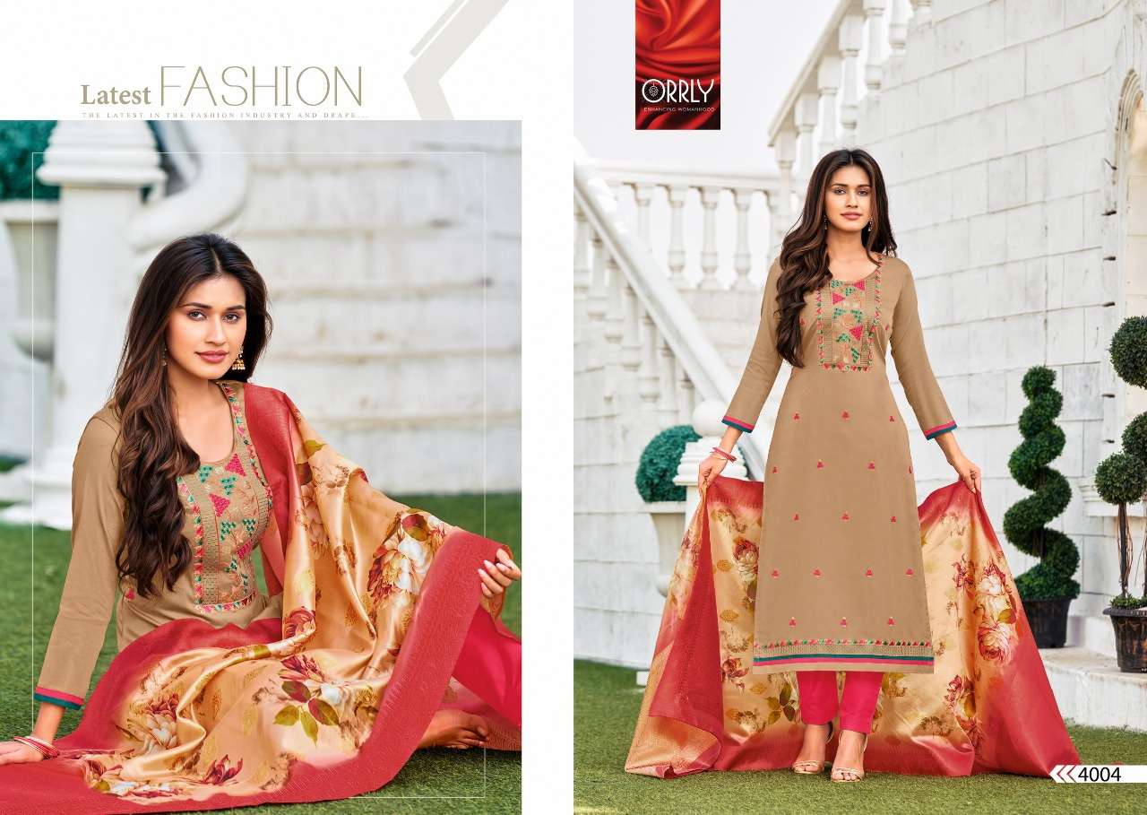KHANAK BY ORRLY 4000 TO 4006 SERIES BEAUTIFUL STYLISH SUITS FANCY COLORFUL CASUAL WEAR & ETHNIC WEAR & READY TO WEAR JAM COTTON EMBROIDERED DRESSES AT WHOLESALE PRICE