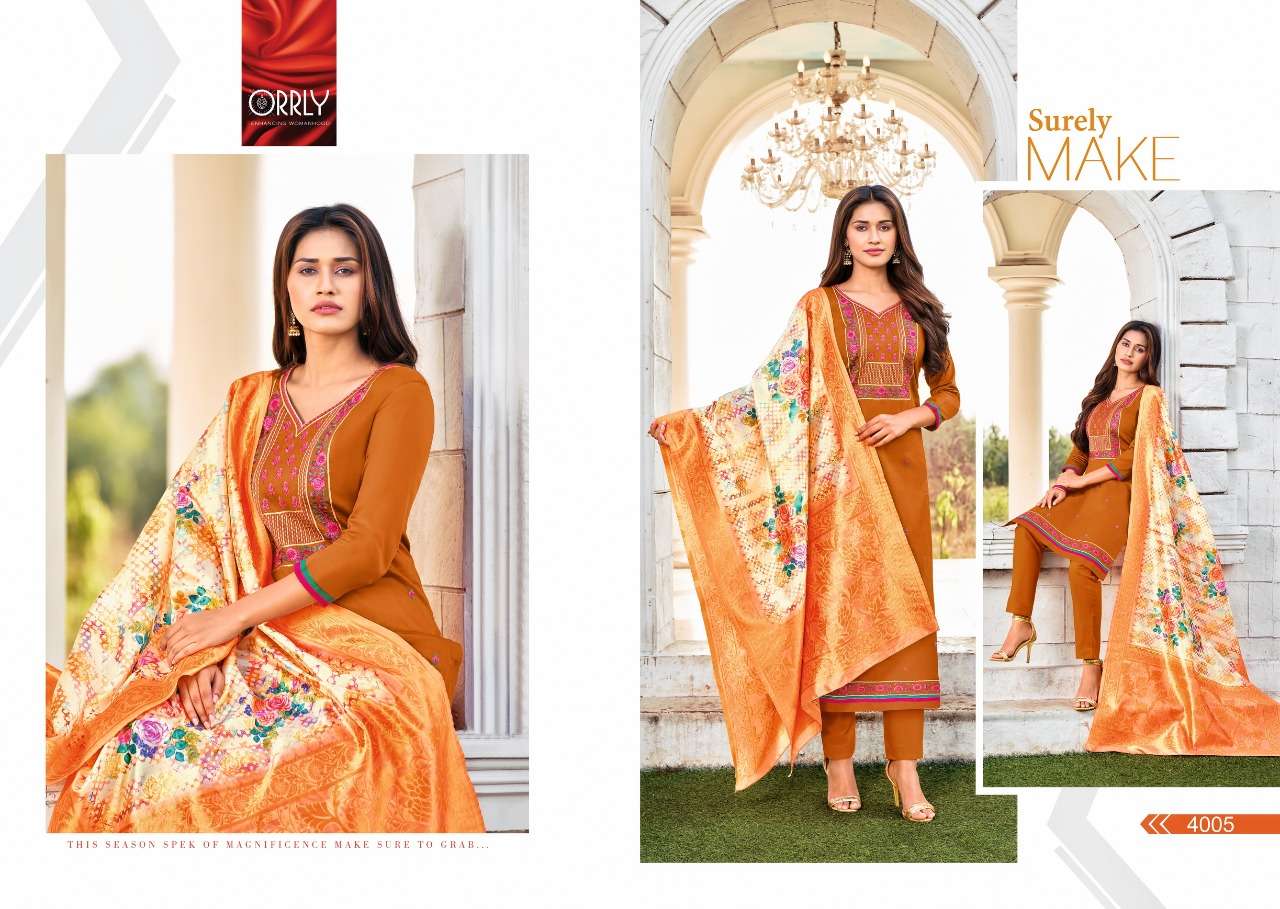 KHANAK BY ORRLY 4000 TO 4006 SERIES BEAUTIFUL STYLISH SUITS FANCY COLORFUL CASUAL WEAR & ETHNIC WEAR & READY TO WEAR JAM COTTON EMBROIDERED DRESSES AT WHOLESALE PRICE