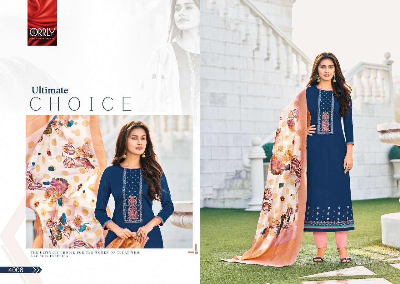 KHANAK BY ORRLY 4000 TO 4006 SERIES BEAUTIFUL STYLISH SUITS FANCY COLORFUL CASUAL WEAR & ETHNIC WEAR & READY TO WEAR JAM COTTON EMBROIDERED DRESSES AT WHOLESALE PRICE