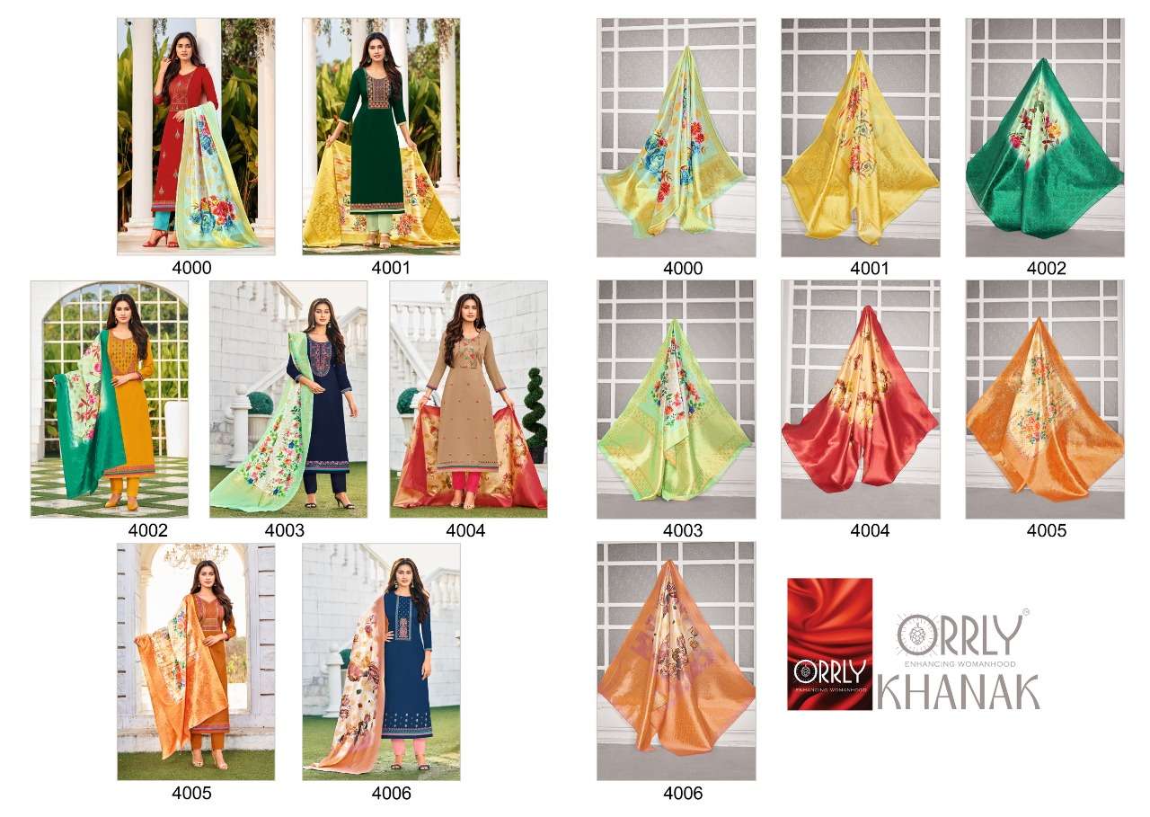 KHANAK BY ORRLY 4000 TO 4006 SERIES BEAUTIFUL STYLISH SUITS FANCY COLORFUL CASUAL WEAR & ETHNIC WEAR & READY TO WEAR JAM COTTON EMBROIDERED DRESSES AT WHOLESALE PRICE