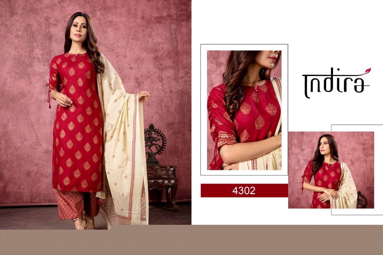 AFREEN BY INDIRA 4301 TO 4304 SERIES BEAUTIFUL SUITS STYLISH FANCY COLORFUL PARTY WEAR & OCCASIONAL WEAR RAYON GOLD PRINTED DRESSES AT WHOLESALE PRICE