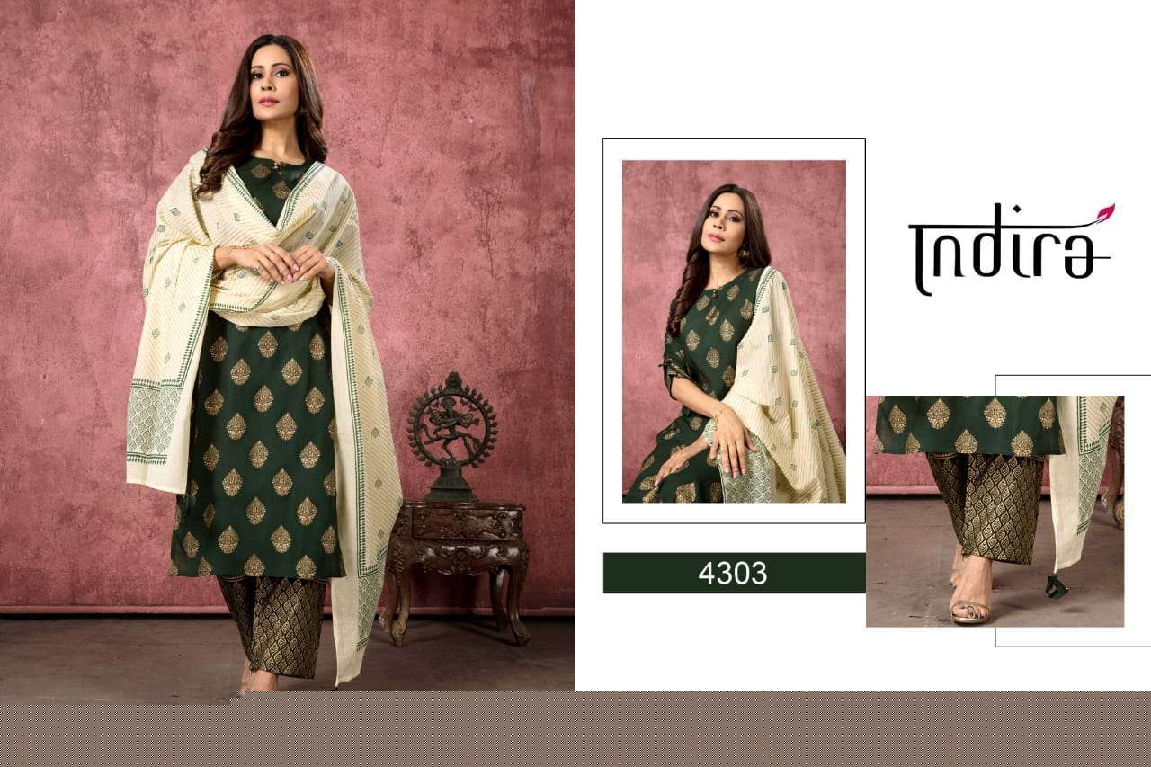 AFREEN BY INDIRA 4301 TO 4304 SERIES BEAUTIFUL SUITS STYLISH FANCY COLORFUL PARTY WEAR & OCCASIONAL WEAR RAYON GOLD PRINTED DRESSES AT WHOLESALE PRICE