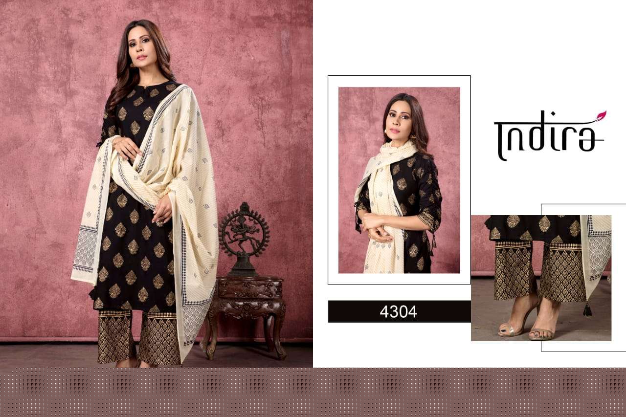 AFREEN BY INDIRA 4301 TO 4304 SERIES BEAUTIFUL SUITS STYLISH FANCY COLORFUL PARTY WEAR & OCCASIONAL WEAR RAYON GOLD PRINTED DRESSES AT WHOLESALE PRICE