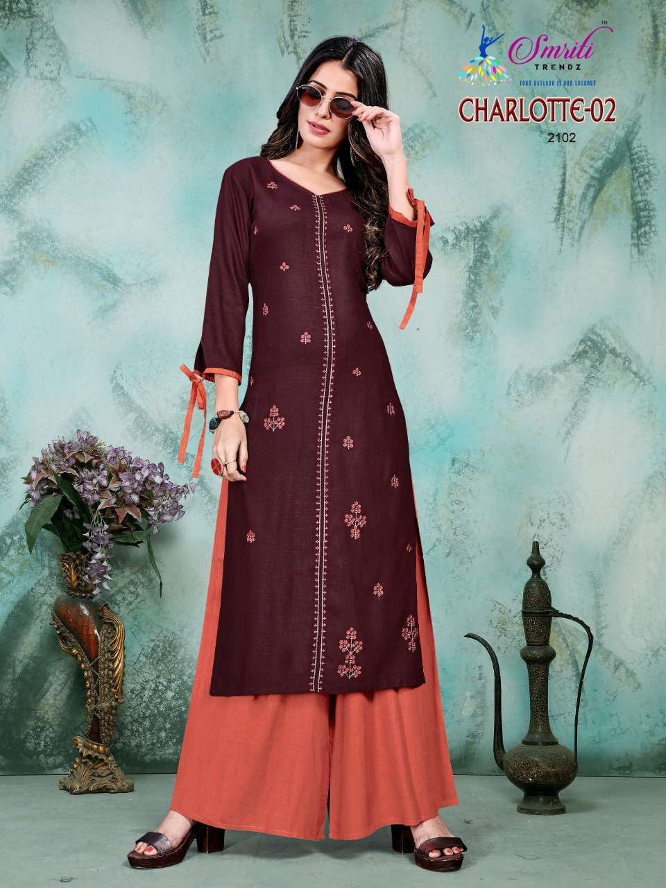 CHARLOTTE VOL-2 BY SMRITI 2101 TO 2108 SERIES DESIGNER STYLISH FANCY COLORFUL BEAUTIFUL PARTY WEAR & ETHNIC WEAR COLLECTION RAYON EMBROIDERED KURTIS WITH BOTTOM AT WHOLESALE PRICE