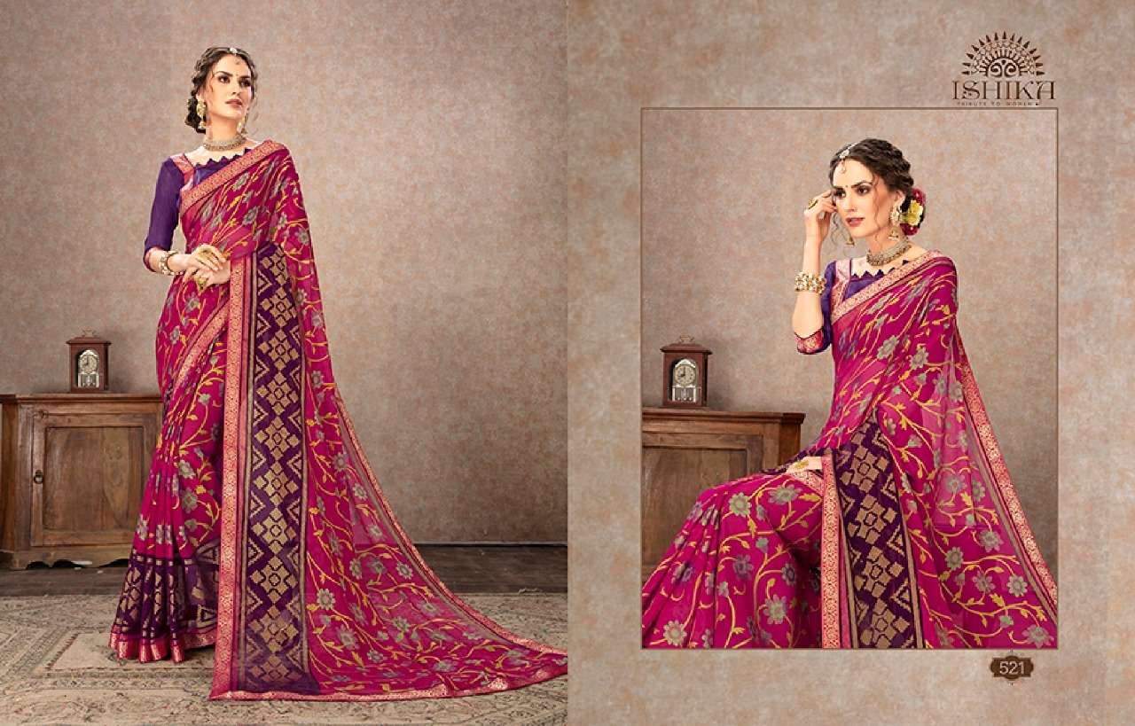 SHUBHAM BY ISHIKA FASHION 521 TO 534 SERIES INDIAN TRADITIONAL WEAR COLLECTION BEAUTIFUL STYLISH FANCY COLORFUL PARTY WEAR & OCCASIONAL WEAR CHIFFON BRASSO SAREES AT WHOLESALE PRICE
