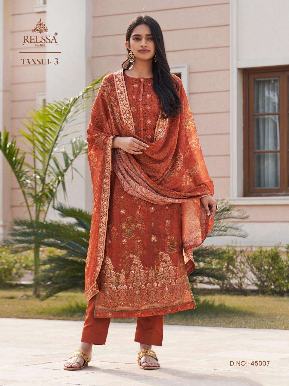 TANSUI VOL-3 BY RELSSA FABRICS 45001 TO 45008 SERIES BEAUTIFUL SUITS STYLISH FANCY COLORFUL PARTY WEAR & OCCASIONAL WEAR TANSUI SILK DIGITAL PRINT DRESSES AT WHOLESALE PRICE