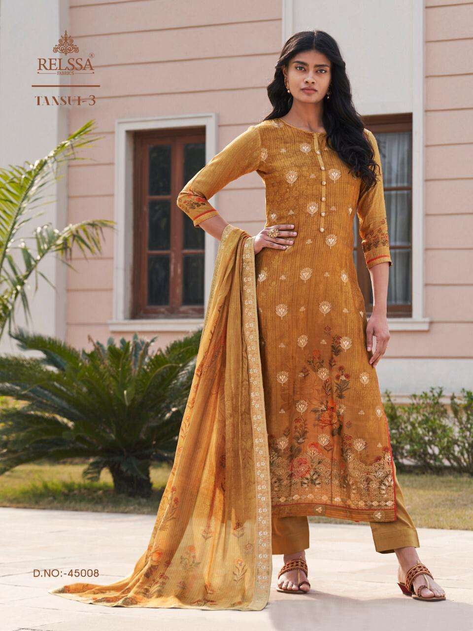 TANSUI VOL-3 BY RELSSA FABRICS 45001 TO 45008 SERIES BEAUTIFUL SUITS STYLISH FANCY COLORFUL PARTY WEAR & OCCASIONAL WEAR TANSUI SILK DIGITAL PRINT DRESSES AT WHOLESALE PRICE