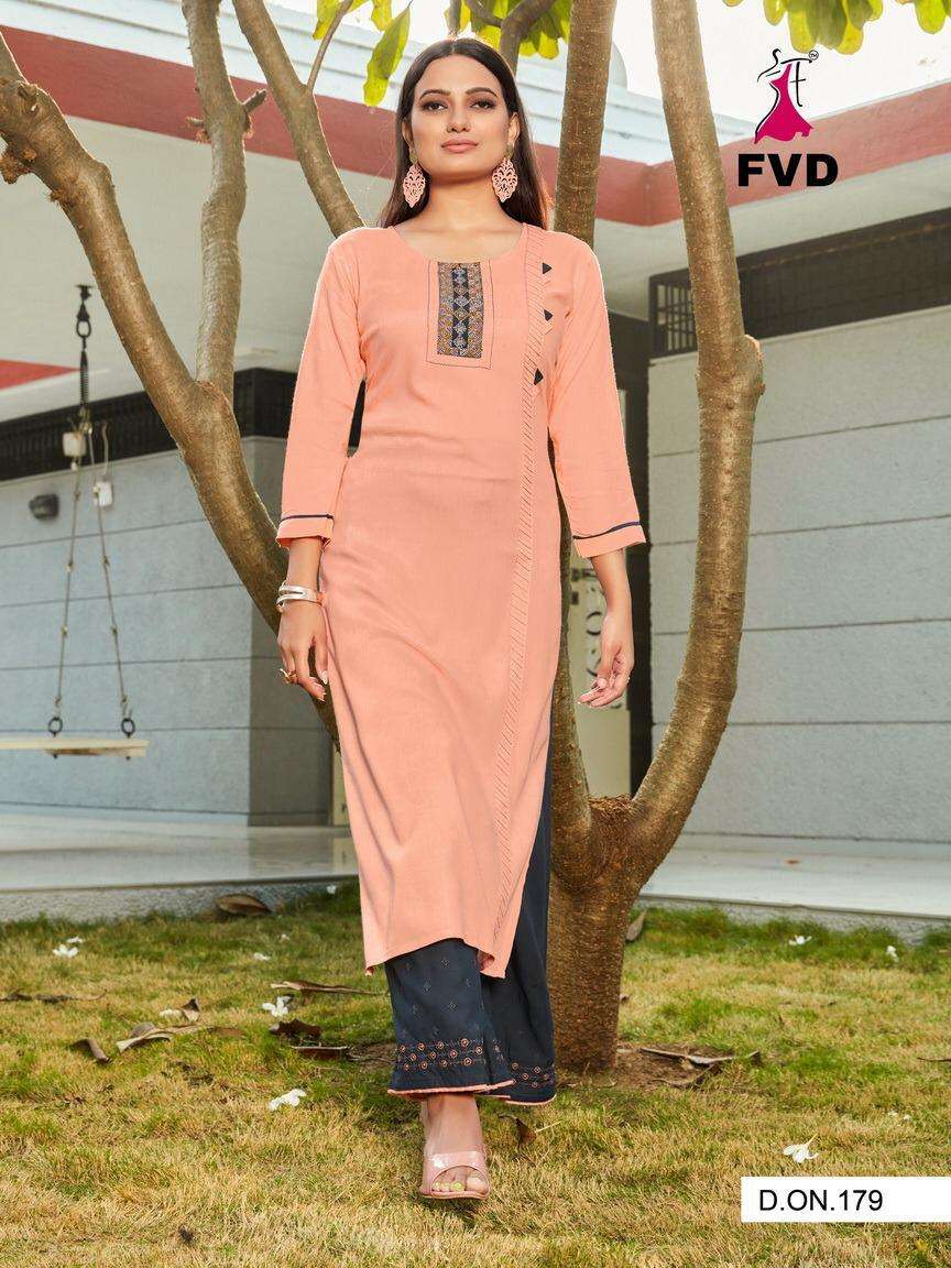 BEGUM VOL-1 BY FVD 179 TO 184 SERIES DESIGNER STYLISH FANCY COLORFUL BEAUTIFUL PARTY WEAR & ETHNIC WEAR COLLECTION RAYON EMBROIDERY KURTIS WITH BOTTOM AT WHOLESALE PRICE