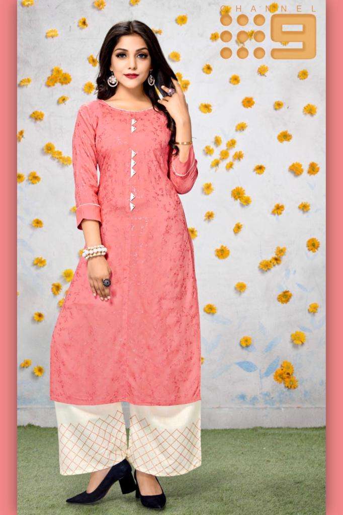SHIRIN BY C9 01 TO 04 SERIES DESIGNER STYLISH FANCY COLORFUL BEAUTIFUL PARTY WEAR & ETHNIC WEAR COLLECTION RAYON KURTIS WITH BOTTOM AT WHOLESALE PRICE