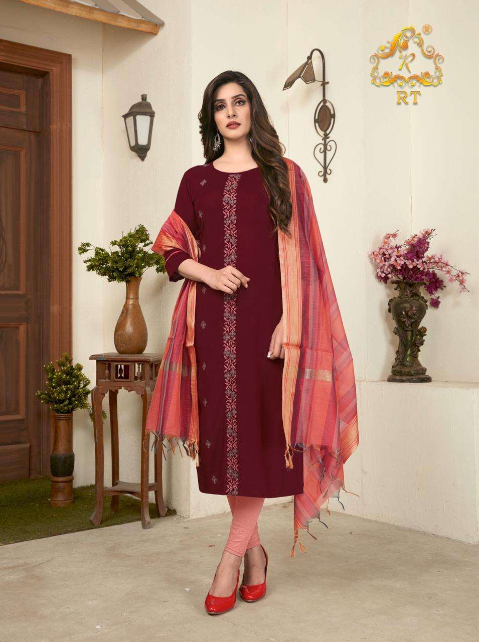 NARI VOL-11 BY RT 1066 TO 1071 SERIES STYLISH FANCY COLORFUL COLLECTION CASUAL WEAR & ETHNIC WEAR RAYON SLUB KURTIS WITH DUPATTA AT WHOLESALE PRICE