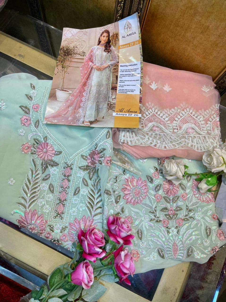 ANAYA ZF 26 BY AL AMRA PAKISTANI SUITS BEAUTIFUL FANCY COLORFUL STYLISH PARTY WEAR & OCCASIONAL WEAR FAUX GEORGETTE WITH EMBROIDERY DRESSES AT WHOLESALE PRICE