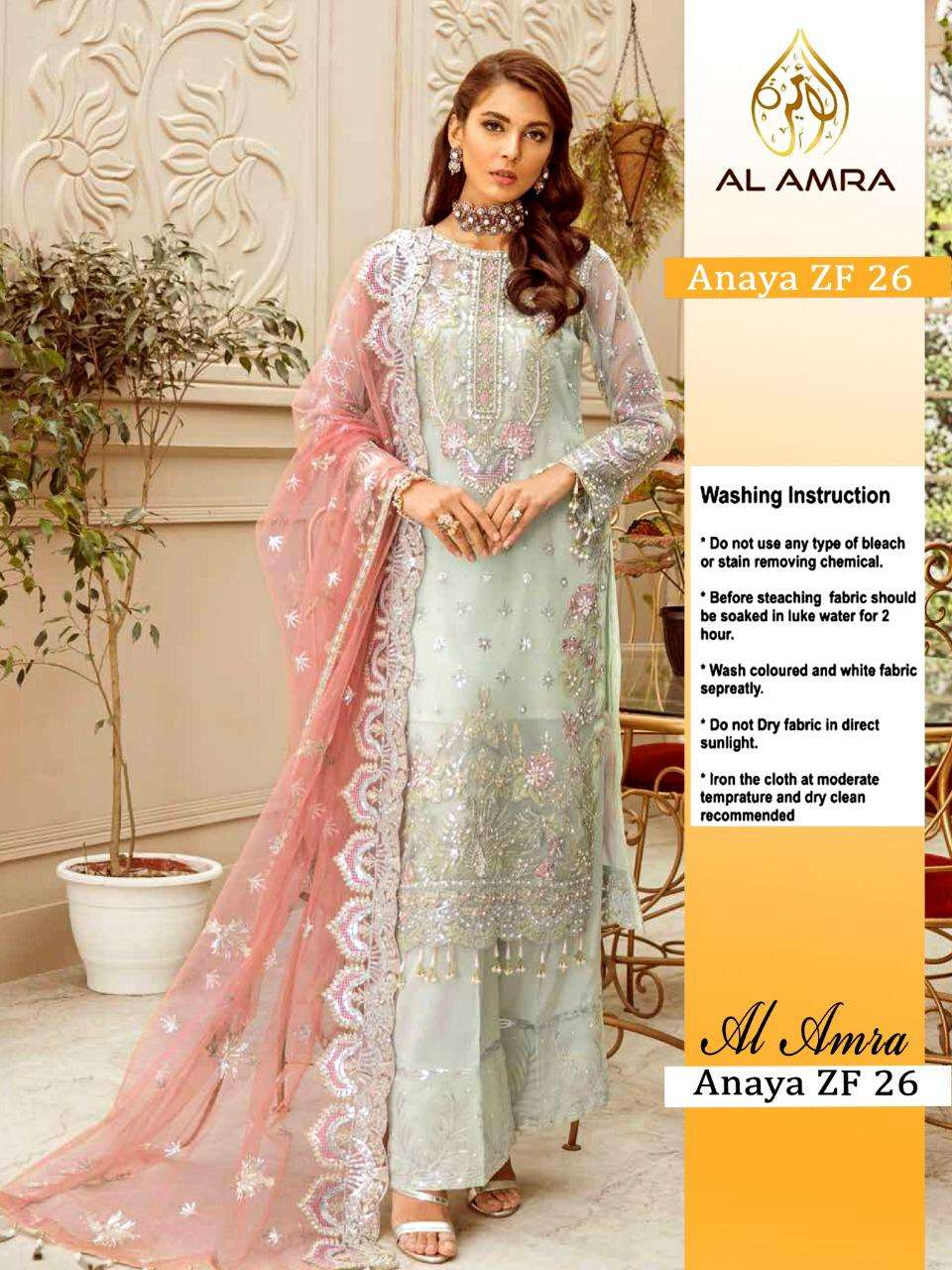 ANAYA ZF 26 BY AL AMRA PAKISTANI SUITS BEAUTIFUL FANCY COLORFUL STYLISH PARTY WEAR & OCCASIONAL WEAR FAUX GEORGETTE WITH EMBROIDERY DRESSES AT WHOLESALE PRICE